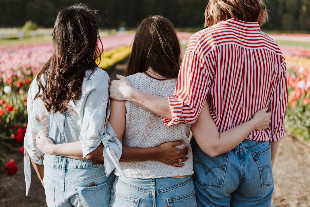 group of friends hugging